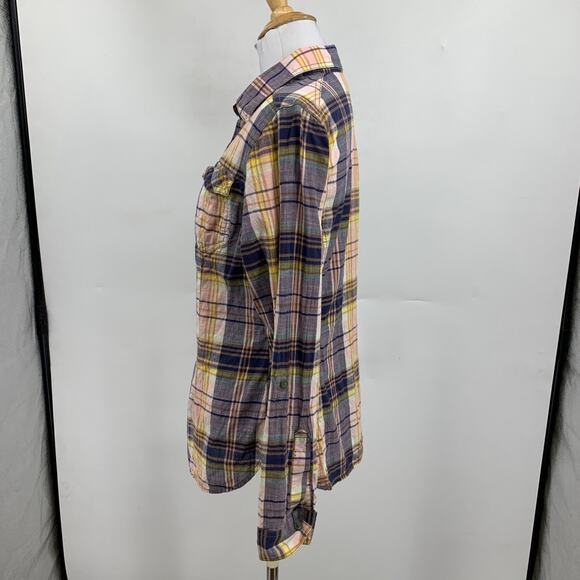 Columbia Shirt Womens M Medium Cotton Plaid Roll Tab Sleeve Button Up Outdoor - Picture 4 of 10